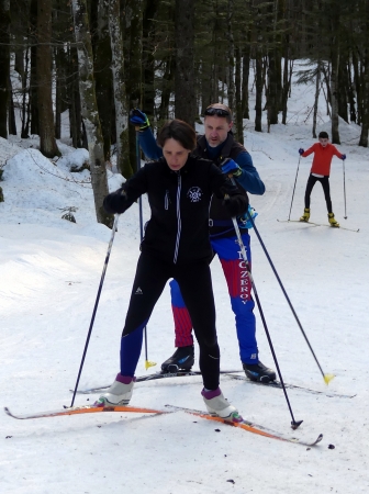 Catherine skis aux pieds